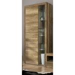 Pegane - vitrine, meuble de rangement avec led coloris ch�ne vieilli - longueur 95 x profondeur 34, 60 ...