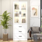 Wishdor ? vitrine blanche moderne avec �clairage led 16 couleurs ? 2 portes vitr�es ? 3 tiroirs avec ...