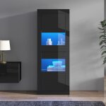 Vitrine noire brillante led 61x42x162cm, armoire haute en verre avec 1 �tag�re, meuble rangement