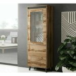 Bb - loisir ? vitrine nordis 183 cm en ch�ne wotan avec �tag�res ? verre tremp� 6 mm ? syst�me push - ...