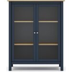 Pegane - vitrine en pin massif chne et bleu, meuble de rangement avec 2 portes - longueur 90 x profondeur ...