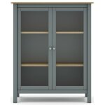 Vitrine en pin massif chêne et vert kaki, meuble de rangement avec 2 portes - longueur 90 x profondeur ... Vitrine en pin massif chêne et vert kaki, meuble de rangement avec 2 portes - longueur 90 x profondeur ...