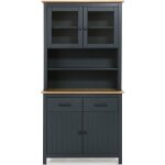 Vitrine en pin massif décor ciré chêne et bleu, meuble de rangement - longueur 90 x profondeur 40 x hauteur ... Vitrine en pin massif décor ciré chêne et bleu, meuble de rangement - longueur 90 x profondeur 40 x hauteur ...