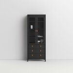 Abitare - vitrine salon 199 cm noir mat avec deux portes et trois tiroirs - cascina