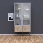 Abitare - vitrine pour salon blanc mat et ch�ne avec deux portes et quatre tiroirs 200 cm - gladiolo