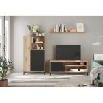 Vitrine de s�jour 77x141x33 cm avec 2 portes ch�ne noueux et gris anthracite ? florence