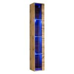 Meublorama ? vitrine suspendue ch�ne wotan ? 1 porte vitr�e ? �clairage led ? dimensions l 30 x p 30 ...