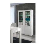 Vitrine vaisselier fabio - blanc brillant avec led - style design - 110 x 190 x 40 cm