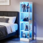 Vitrine en verre � 4 �tages avec �clairage led, portes vitr�es, capteurs intelligents, rangement pratique ...