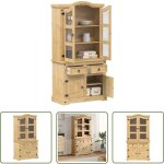 Vitrine en verre corona 100x48, 5x179 cm bois massif de pin - buffet rustique - meuble de rangement - ...