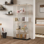 Vitrine en verre avec led r�glable 78. 5x35x163cm, armoire vitr�e collection avec 4 �tag�res et 2 portes ...