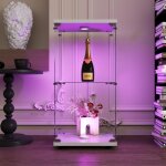 Vitrine en verre de scurit tremp avec clairage led, porte, 2 tagres, cadre en bois, serrures, cls, ...