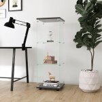 Vitrine en verre de s�curit� tremp� avec porte et 3 �tag�res, cadre en bois, serrures, cl�s, vitrine ...