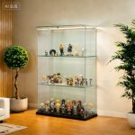 Vitrine en verre tremp� 3 �tag�res ? double porte, 78. 5x35x123. 3 cm, avec �clairage led r�glable, poign�e ...