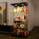 Vitrine en verre tremp� de s�curit�, 2 portes, 4 �tag�res, avec lampes led tactiles int�gr�es, serrures, ...