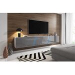 Vivaldi - meuble tv  suspendre slant 240 avec led rgb 240x40x35 cm - blanc - gris - blanc - gris - 240 ...