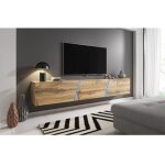 Vivaldi - meuble tv � suspendre slant 240 avec led rgb 240x40x35 cm - ch�ne - ch�ne - 240 - - http: / ...