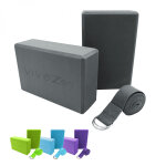 Lot de 2 briques de yoga 23 x 15 x 7, 5 cm et sangle de yoga 183 x 3, 8 cm - eva - gris vivezen
