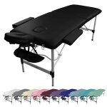 Table de massage pliante 2 zones en aluminium + accessoires et housse de transport - noir - vivezen