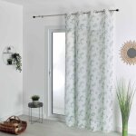 Voilage tamisant en �tamine fleurie vert 140x240 cm
