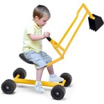 Goplus voiture jouet pelle sable pour enfant 4 � 12 ans - si�ge pivotant � 360 degr�s - 2 bras et 4 roues ...
