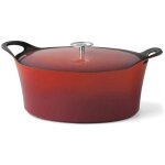 Volcan - cocotte ovale 35cm fonte de fer �maill�e rouge avec couvercle