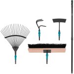 Vonroc - lot d'outils de jardinage 4 - en - 1 syst�me v - fix avec r�teau � feuilles, balai, binette ...