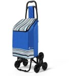 Vounot� chariot de courses 2 en 1 pliable - caddie et diable - 6 roues monte escalier - bleu
