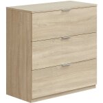 Commode santi 3 tiroirs couleur ch�ne, 77 cm largeur