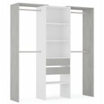 Dressing armoire mayo 2 tiroirs, blanc et gris, 179 cm longueur