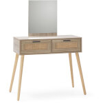 Meuble d'entre dalia 2 tiroirs + miroir, couleur chne, 90 cm longueur