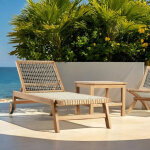 Wanda collection - bain de soleil en teck et corde avec roulette naturel leina