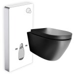 Bernstein - wc suspendu noir design c�ramique toilettes sans rebord avec module sanitaire blanc et abattant ...