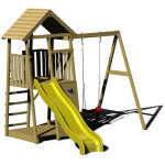 Wendi toys tour de jeux en bois abeille incl. toboggan, mur d'escalade, balan�oire & bac � sable nature ...