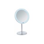 Miroir grossissant led sur pied x 5 onno, miroir maquillage sur pied led  16, 5 cm, acier - plastique, ...