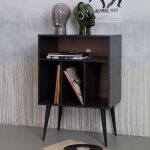 Whitelabel - meuble range vinyles 60x44x83 cm naturel et noir - bakari
