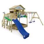 Aire de jeux disney saga avec balanoire & toboggan, maison sur pilotis avec bac  sable, chelle d'escalade ...