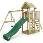Wickey - aire de jeux multiflyer - toit en bois - balanoire - toboggan - maison enfant extrieur - bac ...