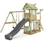 Wickey - aire de jeux portique bois farmflyer tois avec balanoire et toboggan maison enfant exterieur ...