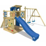 Wickey - aire de jeux portique bois smart camp avec balanoire et toboggan cabane enfant exterieur avec ...