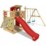 Wickey - aire de jeux portique bois smart camp avec balanoire et toboggan cabane enfant exterieur avec ...
