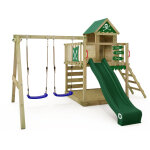 Wickey - aire de jeux portique bois smart cave avec balanoire et toboggan cabane enfant exterieur avec ...