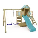 Wickey - aire de jeux portique bois smart cave avec balan�oire et toboggan cabane enfant exterieur avec ...