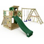 Aire de jeux portique bois smart surf avec balanoire et toboggan cabane enfant exterieur avec bac  ...