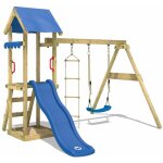 Wickey - aire de jeux portique bois tinycabin avec balan�oire et toboggan maison enfant exterieur avec ...