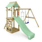 Wickey freeflyer tour de jeu en bois avec balan�oire et toboggan en vert clair