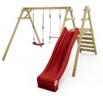 Portique de balanoire pour enfants smart dash avec toboggan, structure double en bois ? rouge - wickey ...