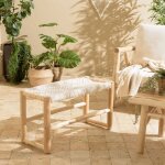 Macabane - will - banc en branches de teck naturel assise en macram� blanc