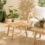 Will - tabouret en branches de bois de teck naturel assise ajourée Will - tabouret en branches de bois de teck naturel assise ajourée