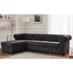 Lisa design - william - canap� chesterfield d'angle gauche - 4 places - en velours - gris fonc�